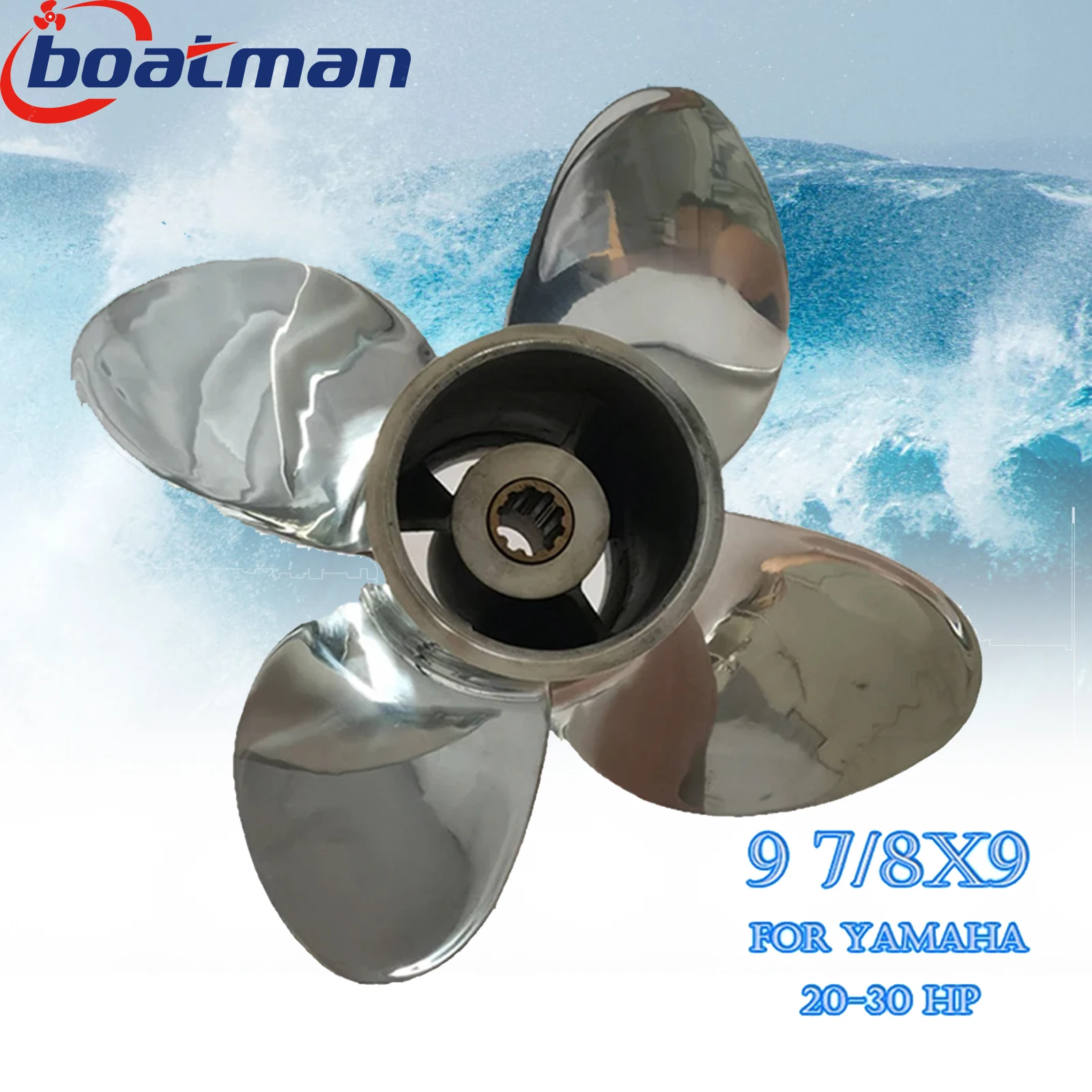 

BOATMAN Outboard Propeller 9 7/8x9 For Yamaha Engine 4-Stroke 20-30HP Stainless Steel 10 Spline 4 Blade Boat Parts & Accessories