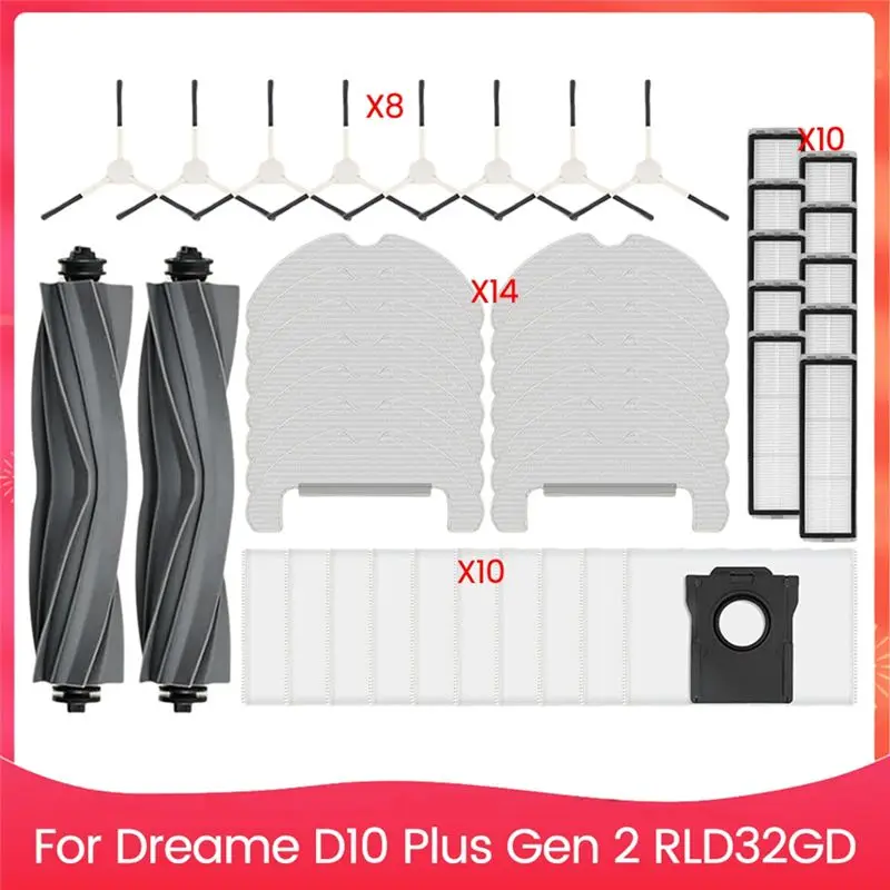 HOT For Dreame D10 Plus Gen 2 RLD32GD Spare Parts Main Roller Side Brush Hepa Filter Mop Cloth Dust Bag Accessories~Jul.
