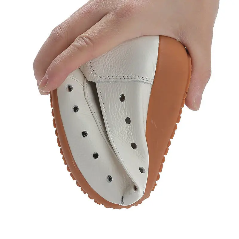 2022 Summer Mom Cowhide Leather Moccasins Woman Slip On Wedges Shoes Designer Breathable Hollow Out Bowtie Ballet Flats