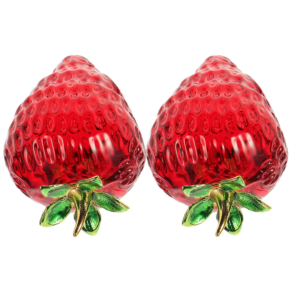

2Pcs Crystal Strawberry Craft Minimalist Luxury European Style Desktop Decoration Elegant Transparent Fruit Ornament for Home
