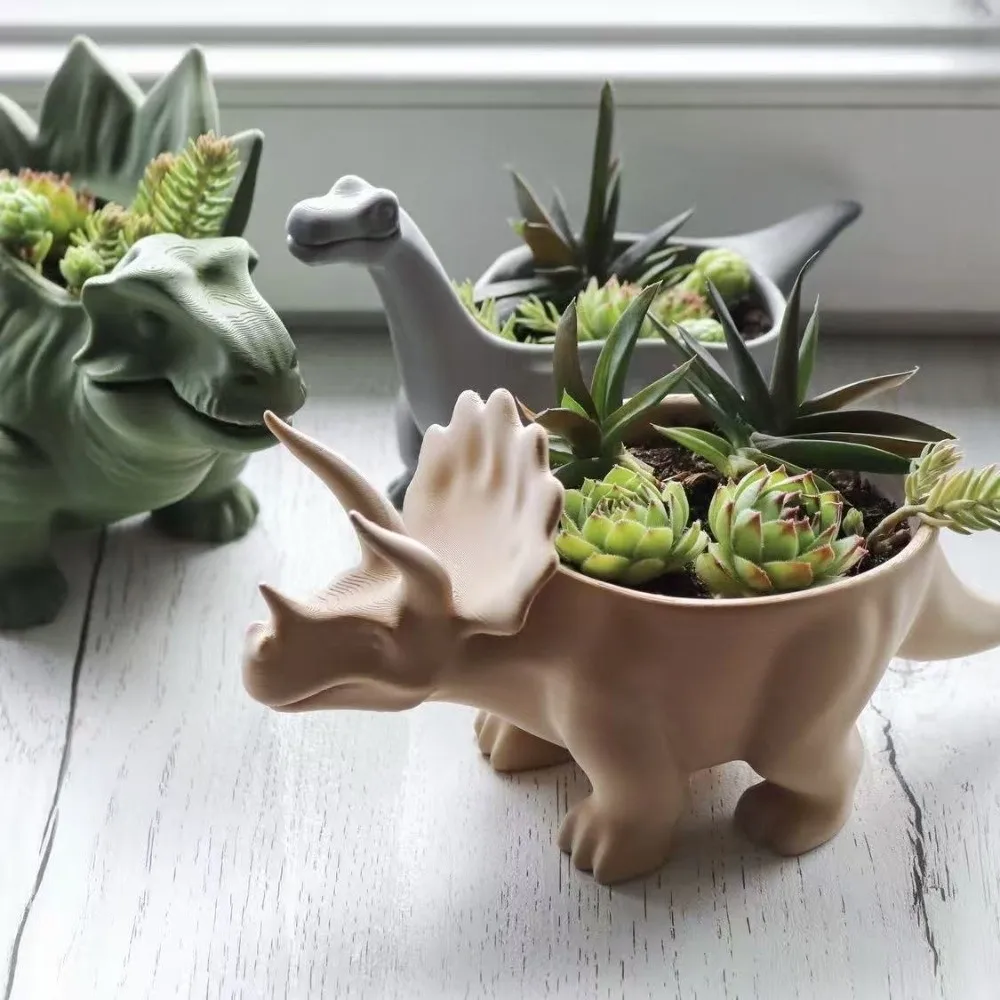 Dinosaur Statue 3D Printed Dinosaur Flowerpot Desktop Decoration Ornaments Small Storage Funny Mini Flower Pot Home