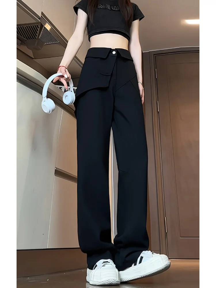 

Bla Straight Leg Men's Jeans Spring Autumn High Street Vintage Loose Wide Leg Pants Design Sense Fake Two-Piece Suit