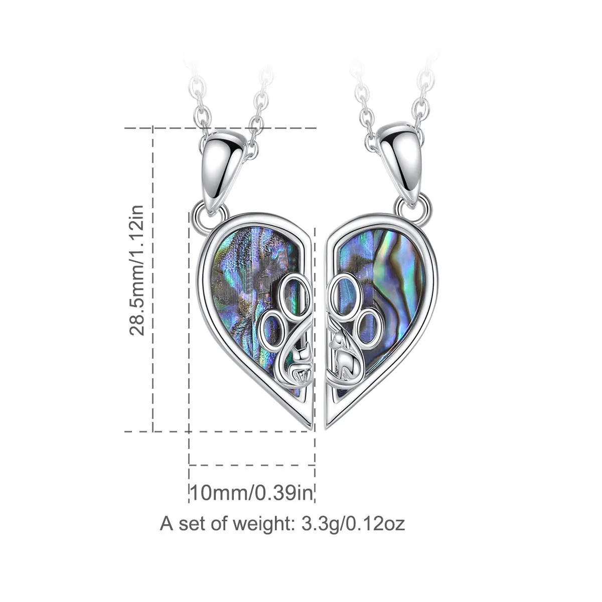 Eudora 925 Sterling Silver Cat  Dog Necklace Abalone Shell Friendship Necklace for 2 Pcs/ Set Women's Gifts For Best Friends