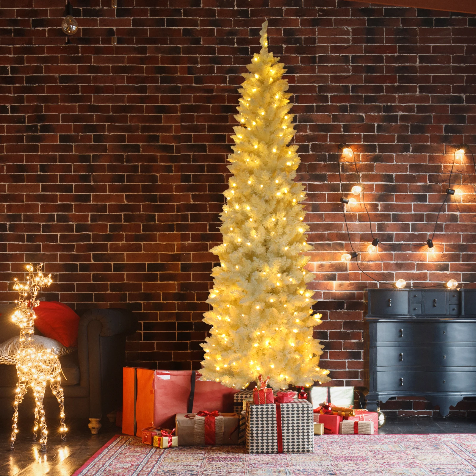 7.5ft Flocking Tied Light Christmas Tree, Discover the Enchanting Beauty of the Traditional, Festive