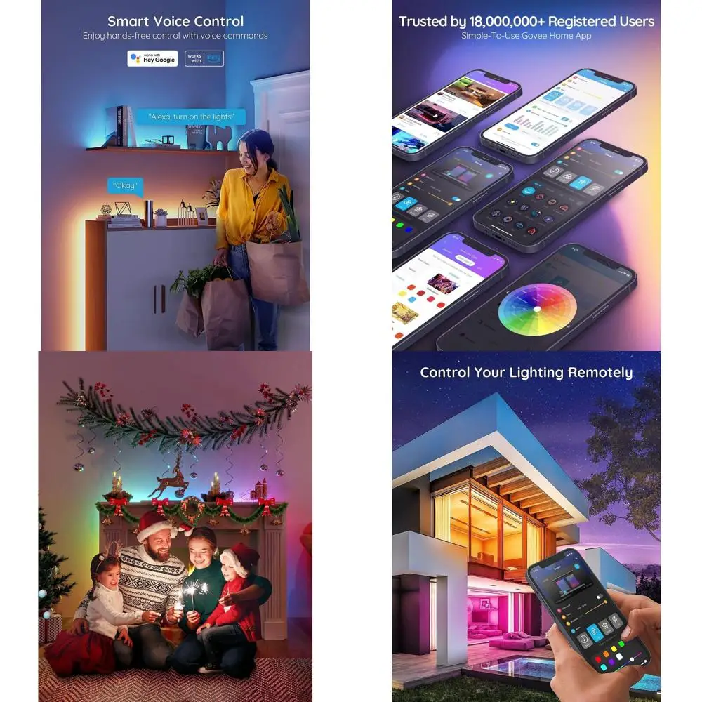 

Светодиодные ленты RGB, 65,6 футов (2 рулона, общая длина 32,8 фута), с интеграцией с Alexa и умным домом, синхронизация с музыкой, для самостоятельной установки (без пульта ДУ)