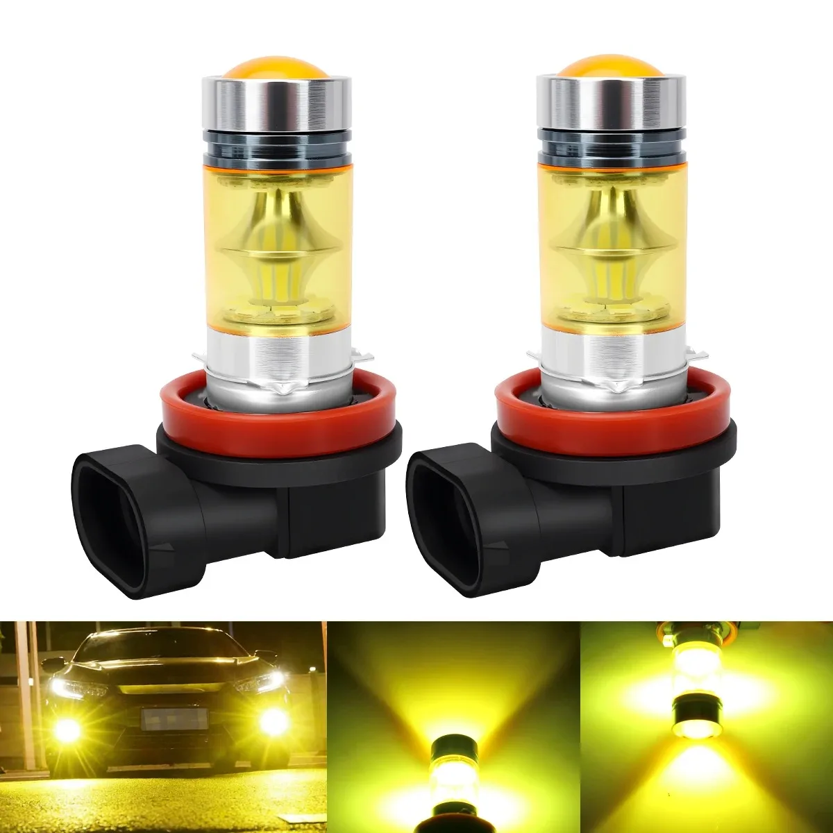 2Pcs H11 LED Car Fog Light Bulbs High Brightness Headlight DRL Day Driving Running Lamp 12V Plug and Play for Auto Yellow White