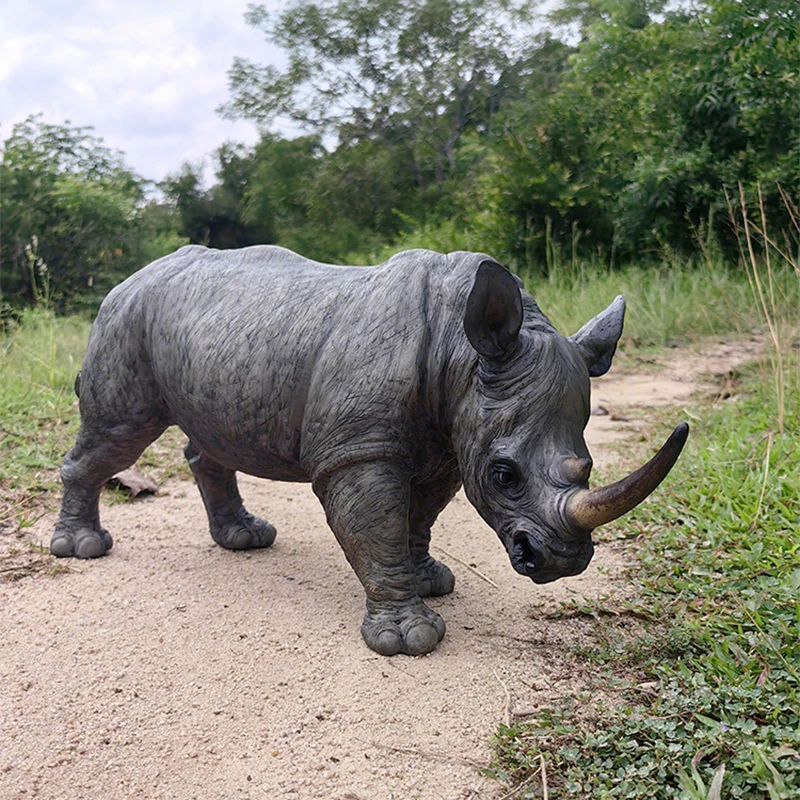 Simulated Animal Figurine Rhinoceros Sculpture Resin Crafts Elephant Statue Model Micro Landscape Living Room Office Home Decor