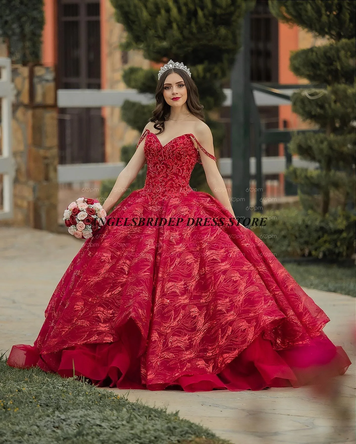 ANGELSBRIDEP Spaghetti Strap Burgundy Sequins Quinceanera Dress Sparkle Puffy Princess Vestidos De 15 Anos Basque Sweet 16 Dress