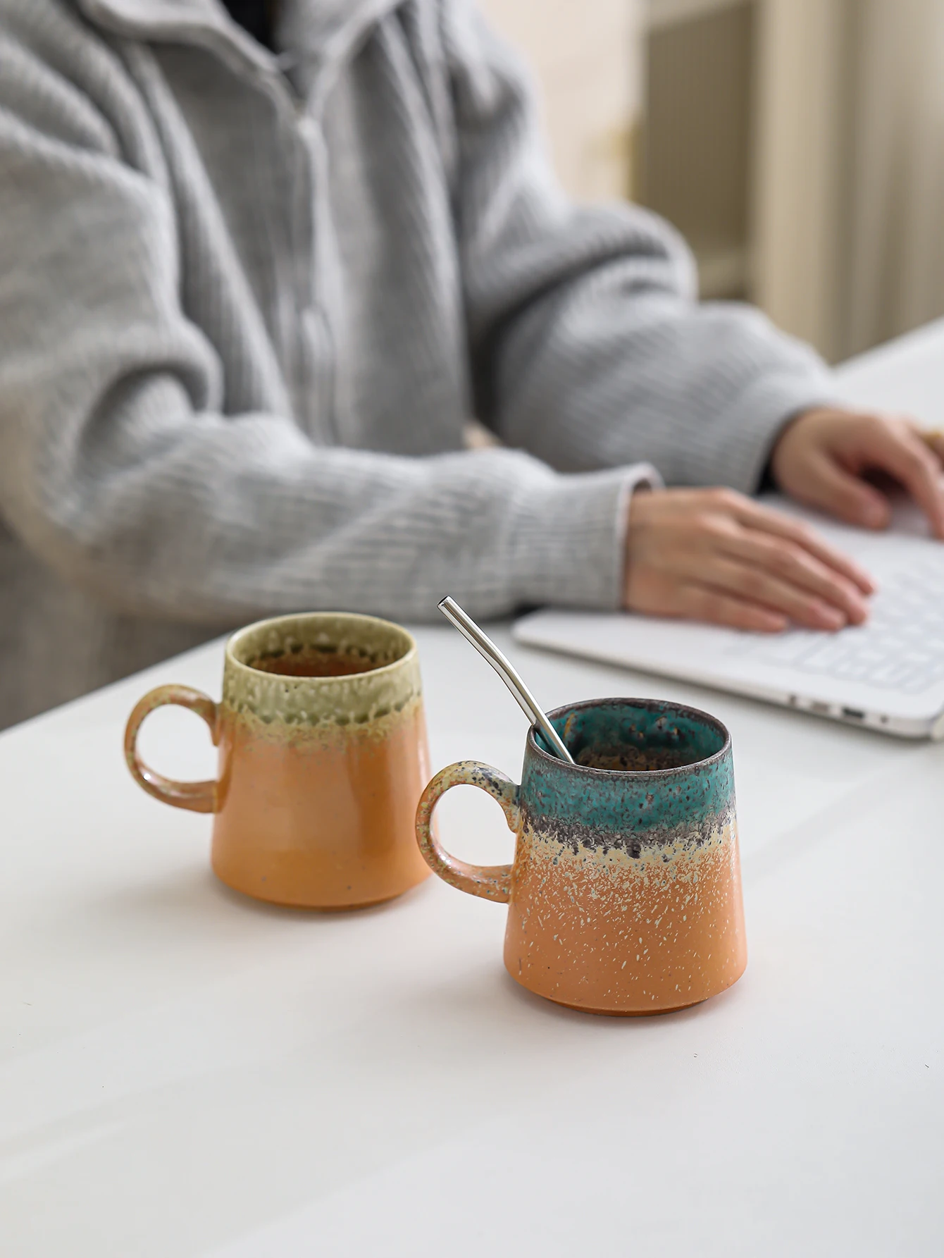 1 x 400ml large-capacity Middle Eastern-style ceramic mug; vintage kiln-change mug; coffee mug with kiln-change glaze view 4