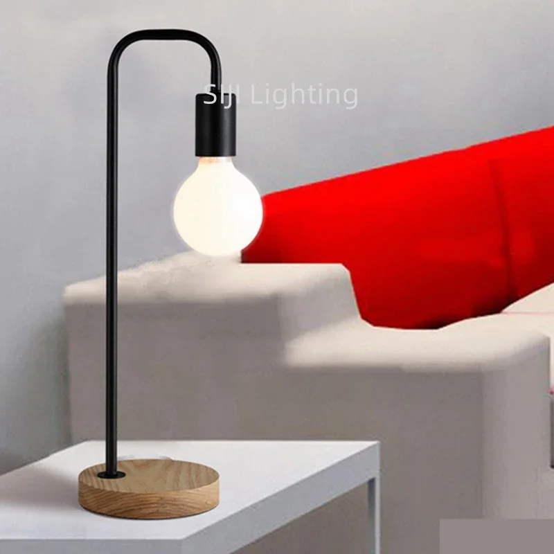 Vintage LED Desk Lamp com base de madeira, luz de cabeceira para sala de estar, escritório, quarto, industrial, nightstand lâmpadas, loft, mesa, E27