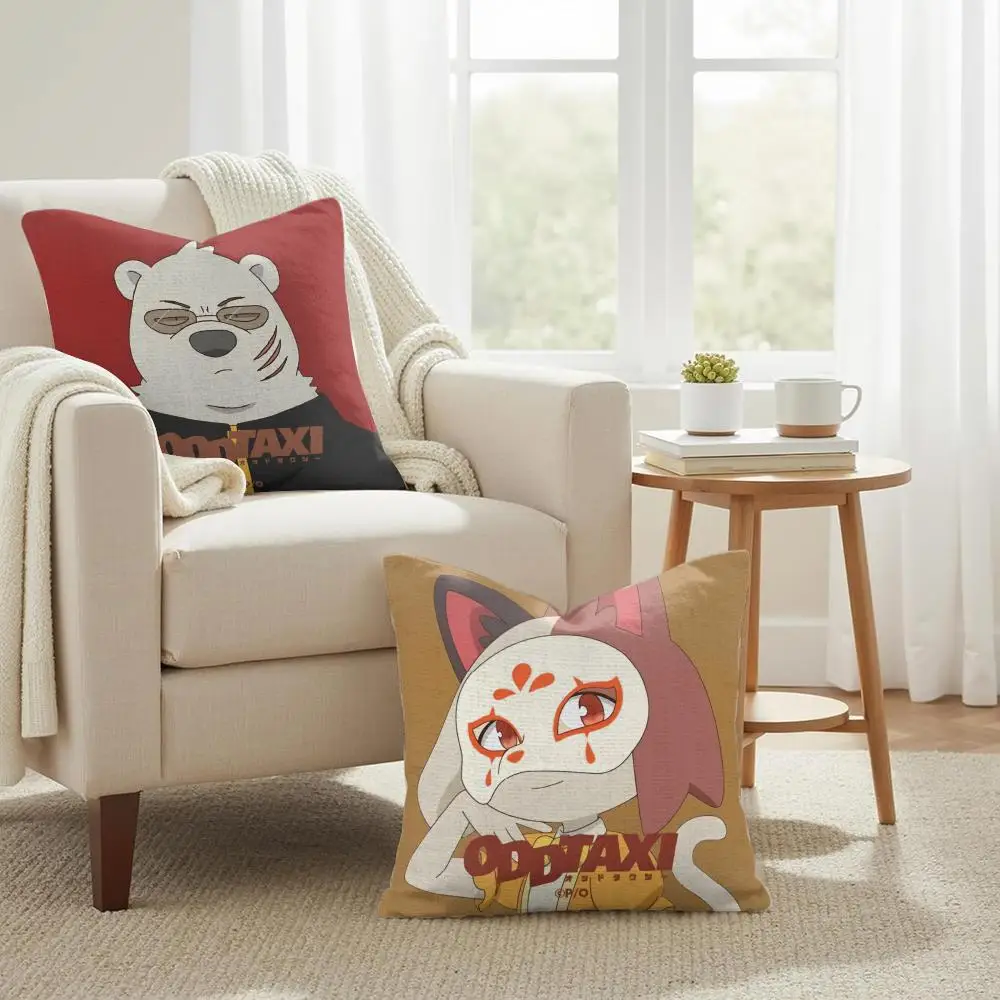 AnimE O-Odd T-Taxi Cushion Cover Natural Linen Organic Fabric Double-Sided Printing Sofa Home Decor Gift Pillow Cover
