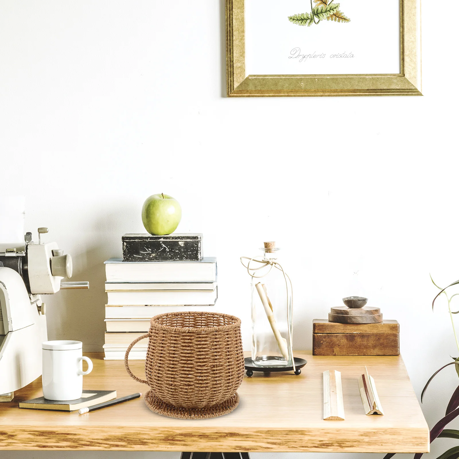 

Handcrafted Faux Rattan Storage Basket Coffee Cup Shape Fruit Vegetable Organizer Kitchen Countertop Bread Serving