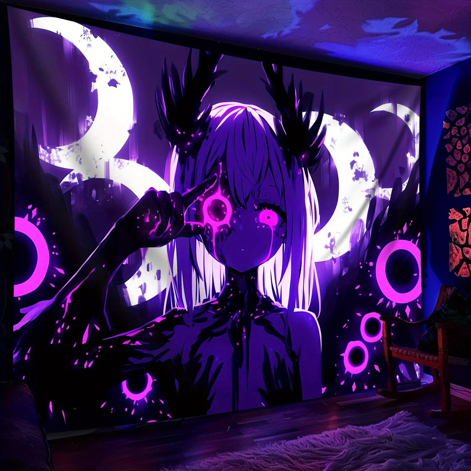 VIKAMA Cyberpunk Devil Girl Tapestry, Cool Atmosphere Wall Hanging for Bedroom Living Room Decor