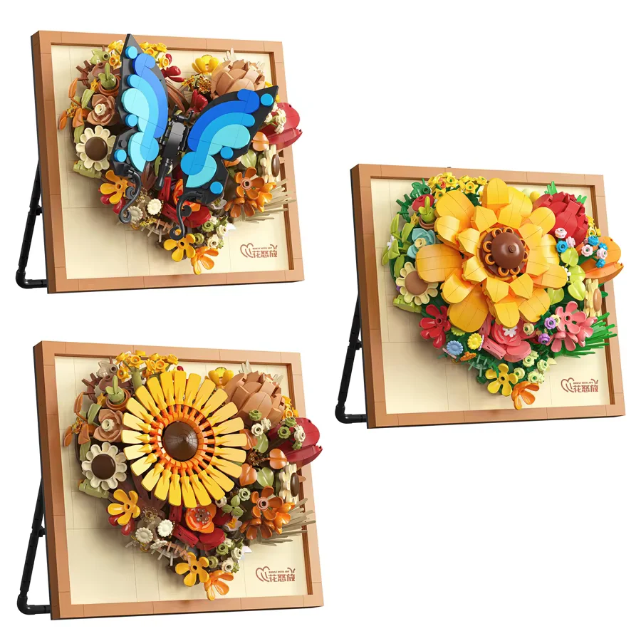 Building Block Toy Frames Home Decorations Featuring Patterns Such As Butterflies and Sunflowers Perfect Valentine's Day Gift