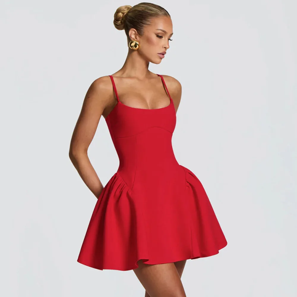 Blifanbo cinta de espaguete sem costas a linha sexy mini vestido feminino ruched cintura alta sem mangas sólido clube vestido de festa elegante