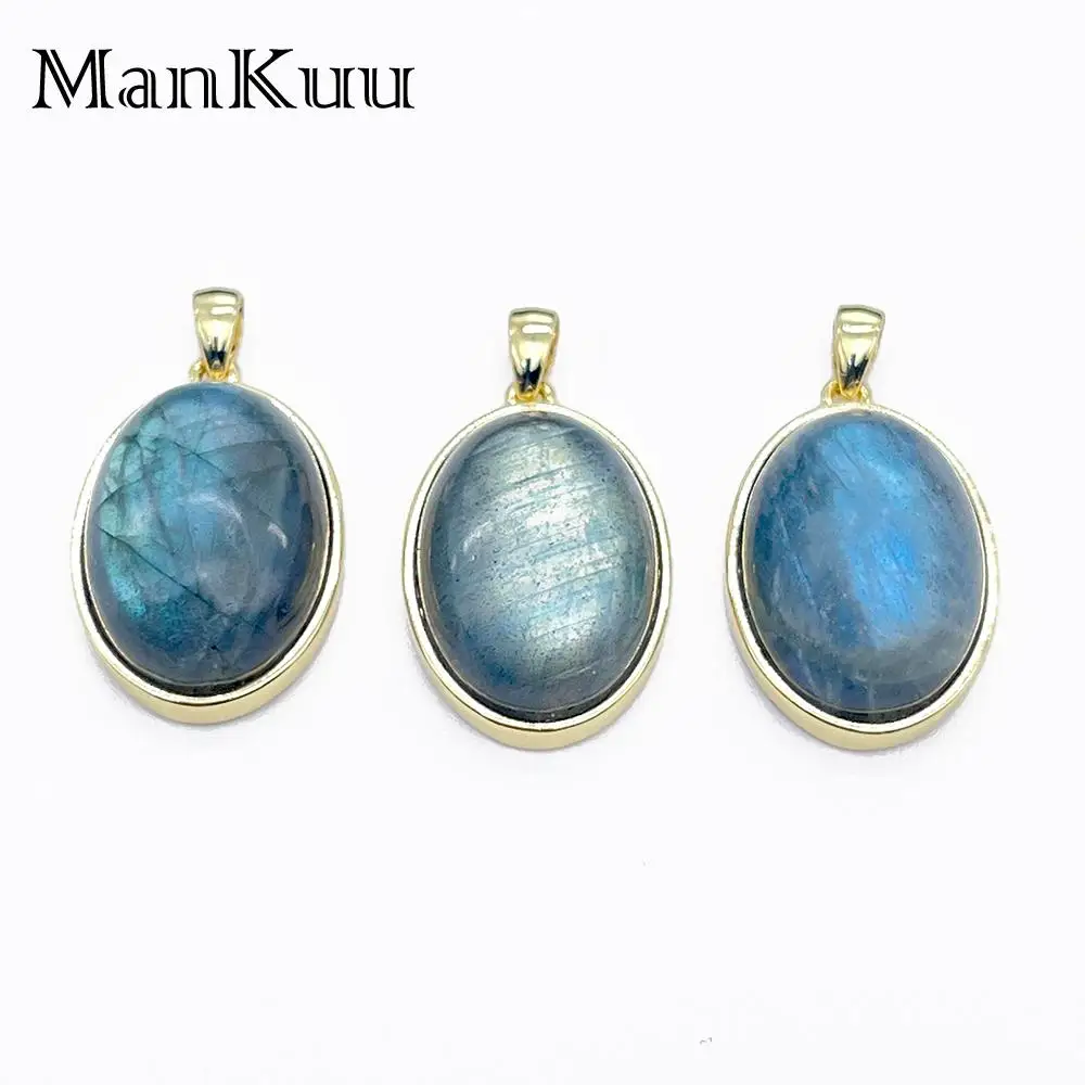 

Mankuu Minimalist Natural Labradorite Gemstone Stone Gold Plated Pendant Jewelry Accessories Diy Making Necklace For Women Men