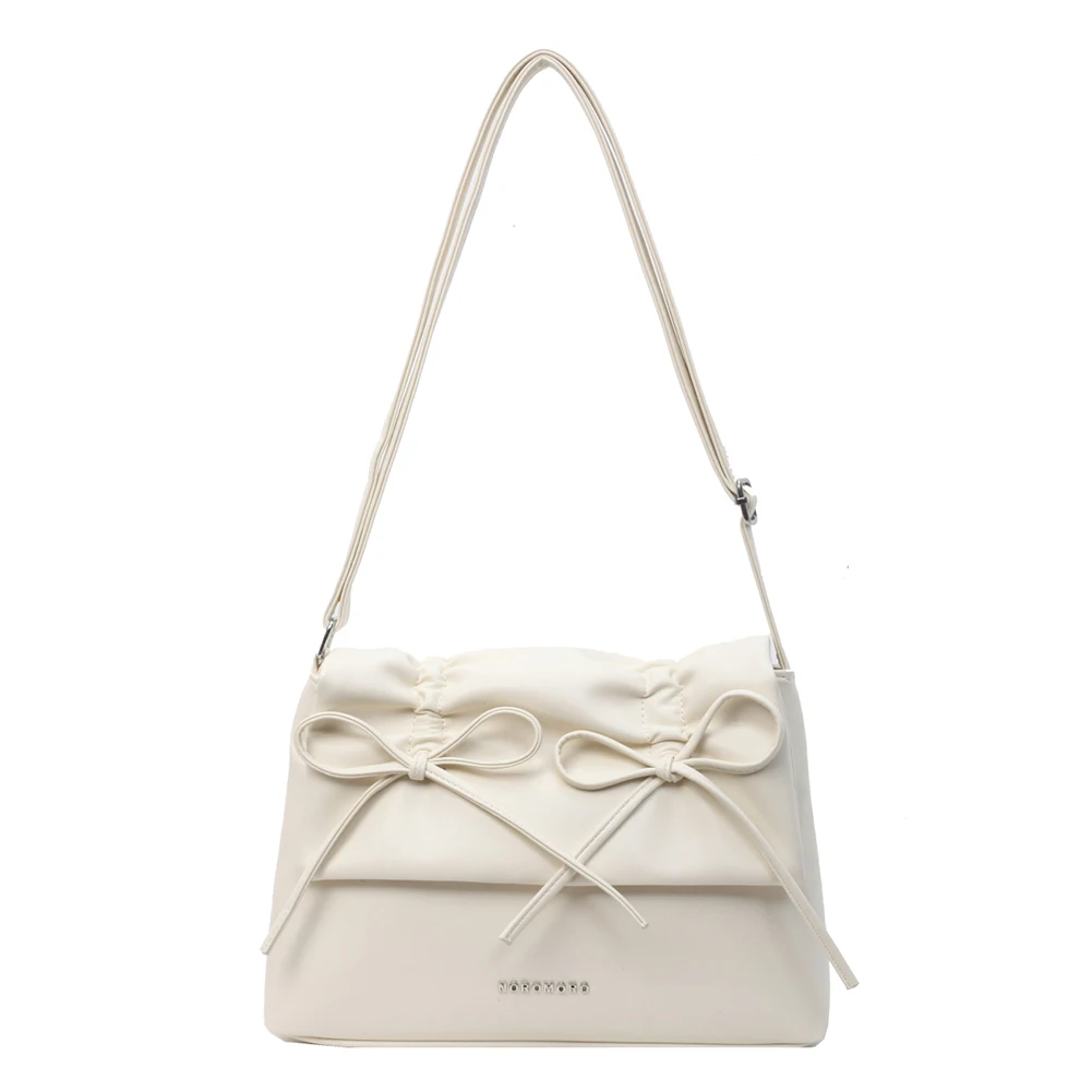 

Women Bowknot Pu Shoulder Bag Casual Handbag With Flap Cover Retro Classic Purse Stylish Large Capacity Bag for Daily Office Use