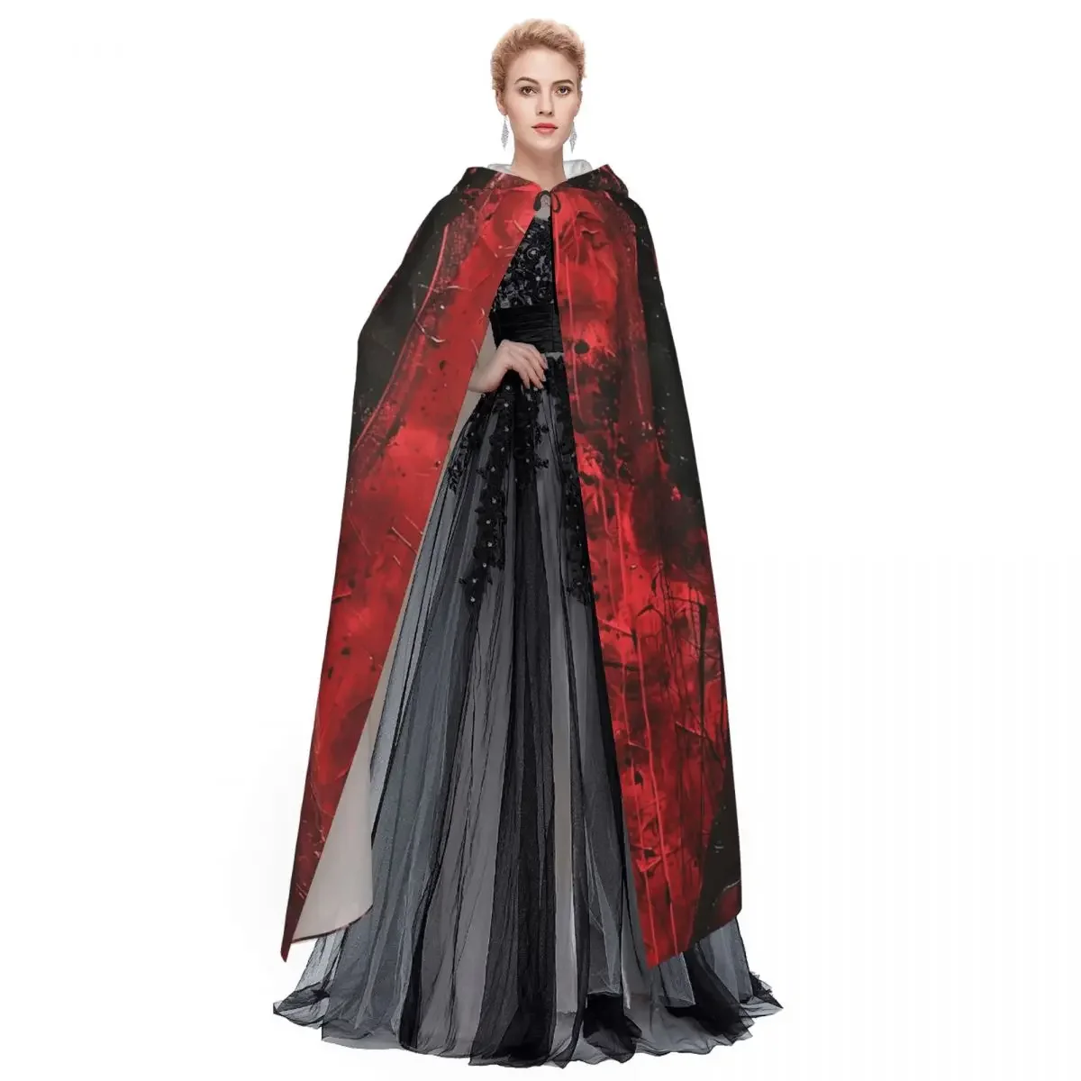Custom Santa Muerte Saint Death Goth Mexican Muertos Skull Long Hooded Cloak Witch Medieval Costume Cosplay Cape Halloween