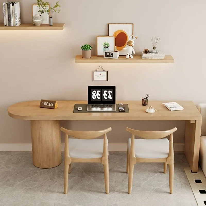 Solid wood living room large long desk tea table integrated small apartment double computer table workbench home reading study t