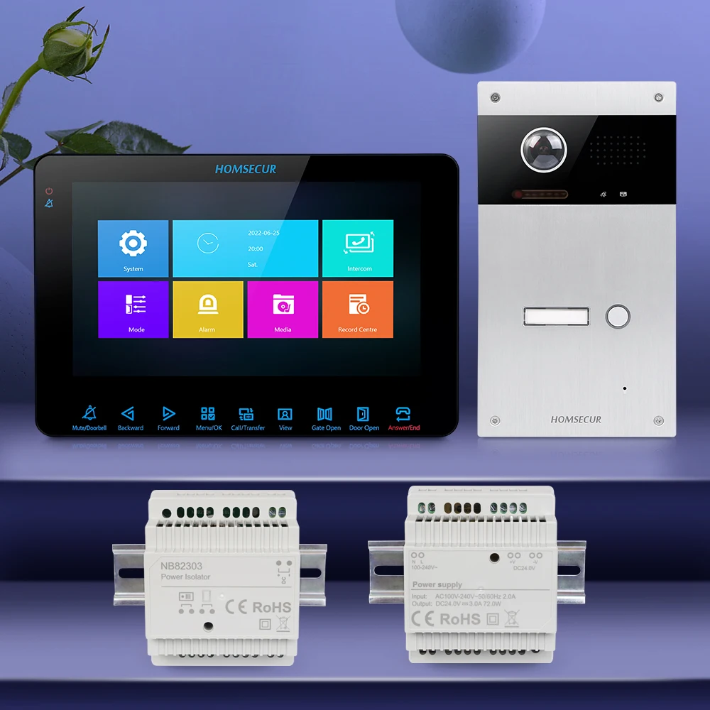 HOMSECUR 2 Wire Video Door Phone Call Intercom Door Unlock Voice Message 1 Family