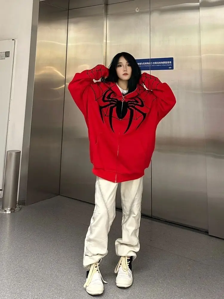 Spider Man Embroidery Hoodies 3d Digital Printing Hooded Fashion Hip-Hop Sweatshirts Zipper Women Men Clothing Top Gifts