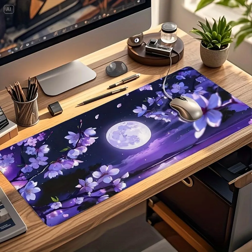 Dreamy Purple Moonlit Night, Large-sized Game Table Mat accesorios para laptop podkładka gamingowa schreibtischunterlage