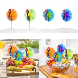Creative Peacock Mini Paper Umbrellas Cocktail Picks for Drinking Fruit Sticks Bamboo Toothpicks Tropical Theme Party Cake Decor