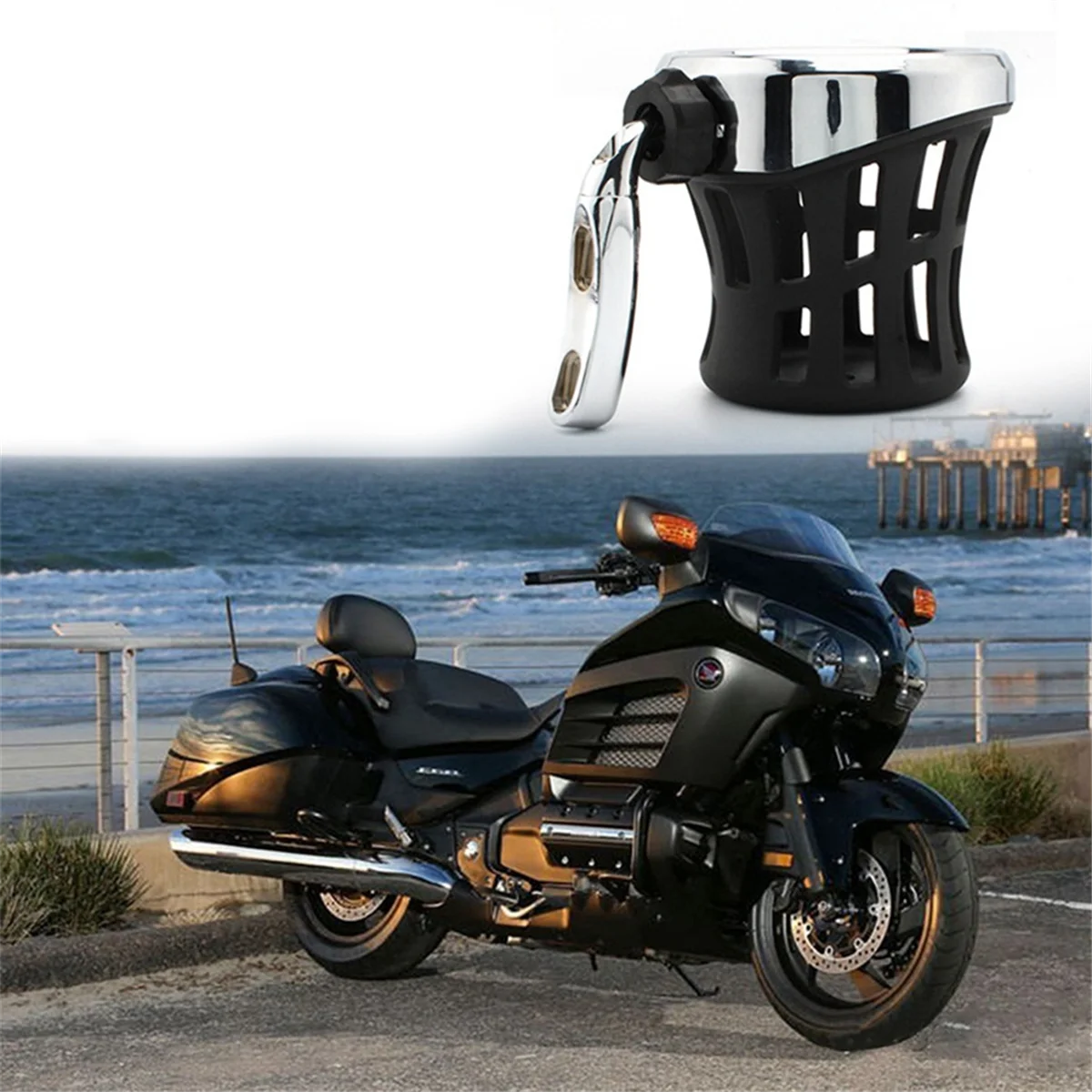 Motorcycle Cup Holder Off-Road Bike Bottle Holder for Harley Road Glide Ultra Classic Drink Cup Holder(Silver & Black)