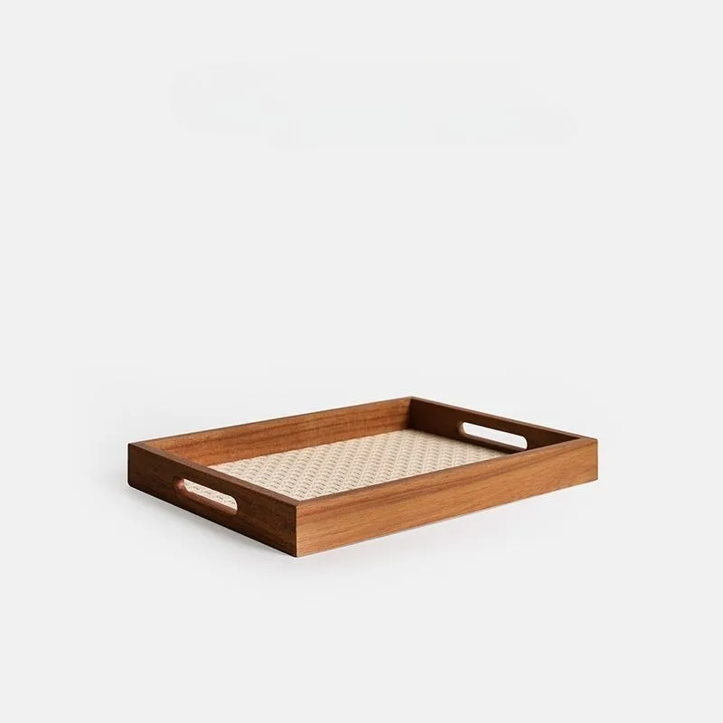 Chinese retro wooden frame handle, tray rattan pattern entrance key, storage plate desktop, ornament gift
