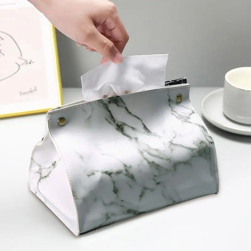 Tissue Box Holder Home Living Room Coffee Table Desktop Simple Napkin Box Kitchen Storage Paper Box PU Leather Organizers