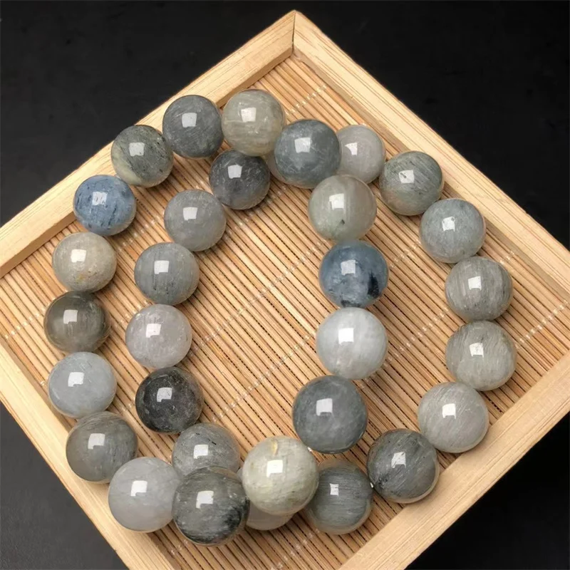 13MM Natural Blue Rutilated Quartz Bracelet Jewelry For Woman Man Lucky Gift Energy Crystal Round Beads Strands