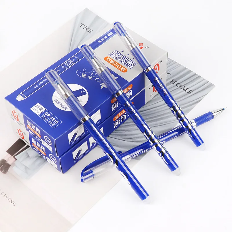 1+70Pcs/Set  Erasable Gel Pen Refill Rod 0.5mm Blue Black Ink Erasable Pen Washable Handle for School Writing Stationery Gel Pen