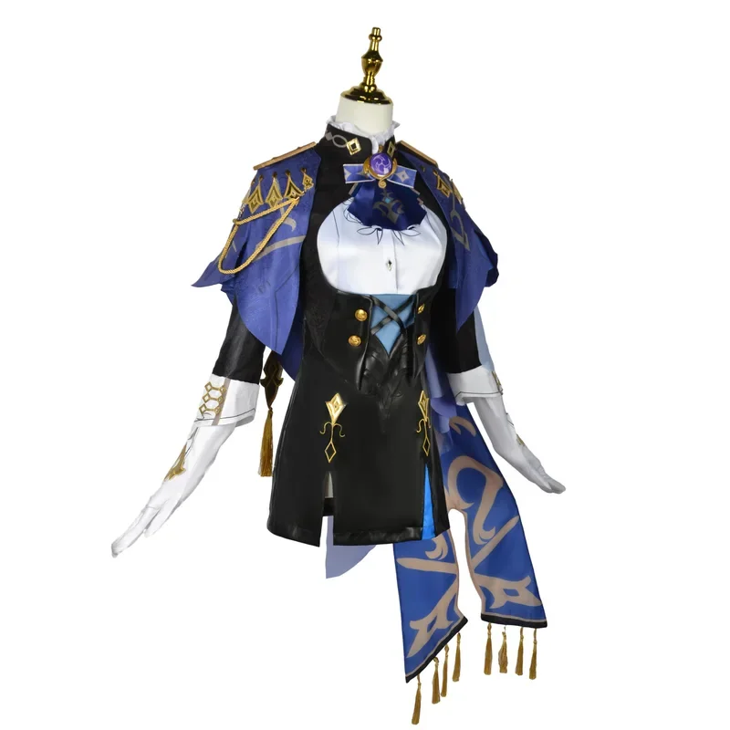 Juego MN1 Genshin Impact Clorinde, disfraz de Cosplay, peluca, sombrero, pendientes de uniforme Fontaine, disfraz de fiesta de Halloween para mujer, papel Pl8/yG