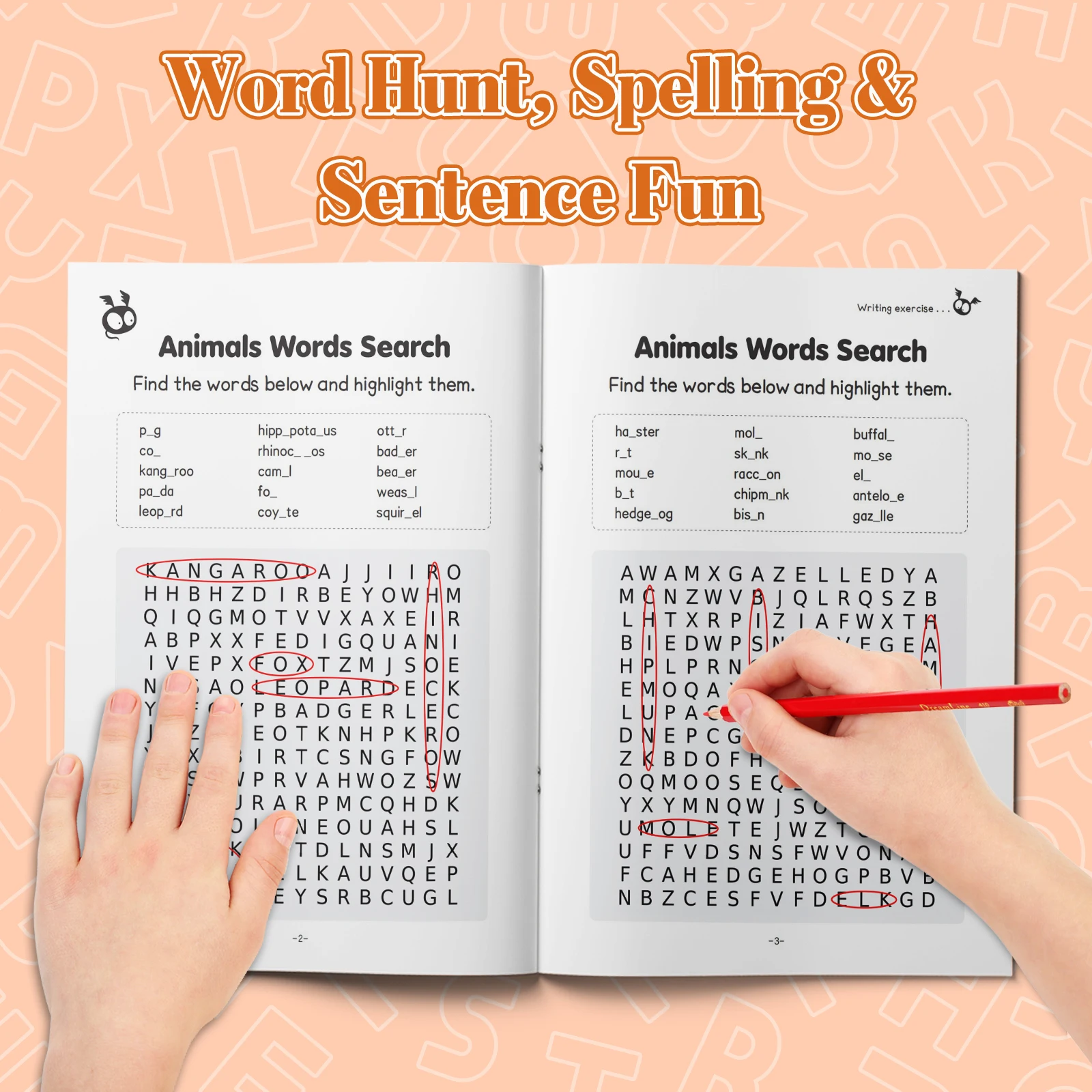 Kids Word Search Puzzle Book – Fun Animal Vocabulary Fill-in-the-Blank & Search Game for Learning