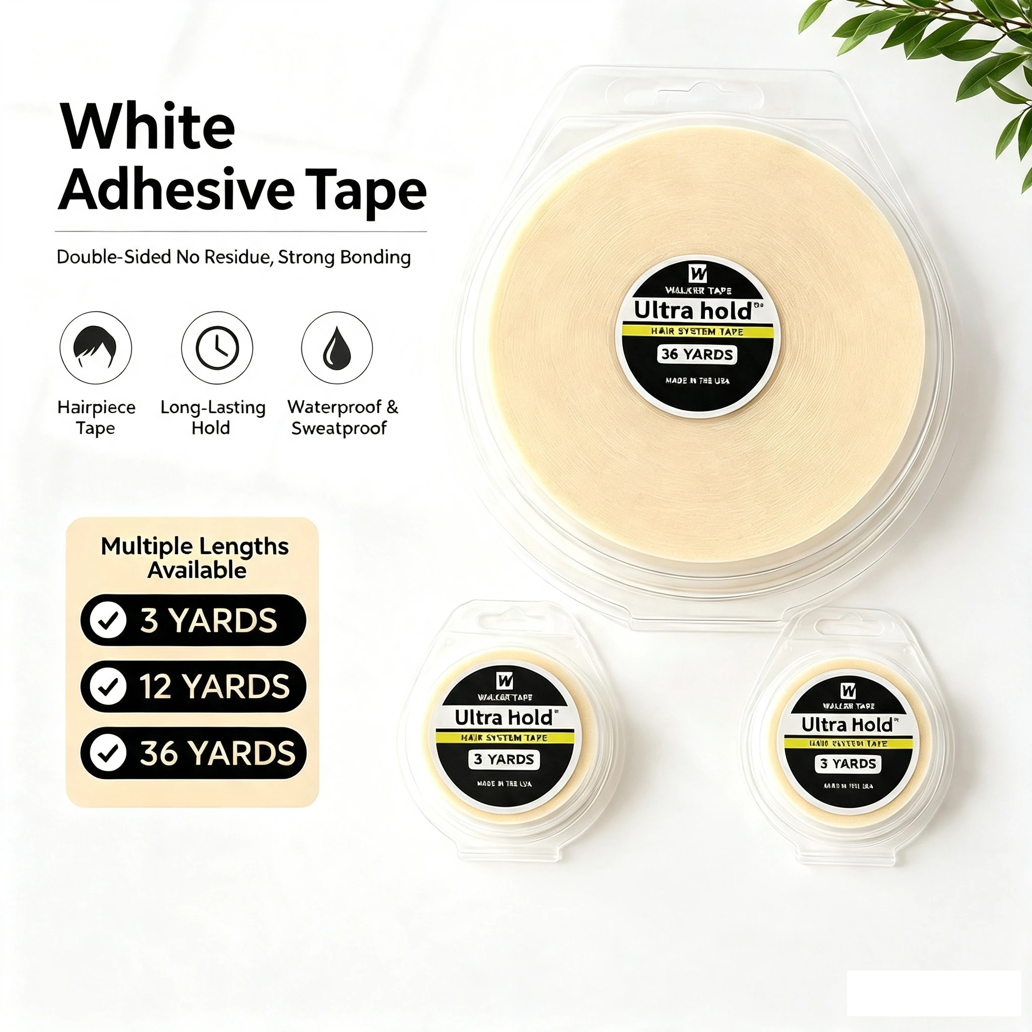 12/36YARDS Ultra Hold Hair System Tape Double Sided Adhesives Tape For Hair Extension Toupee Wig White Tape Strong Hold