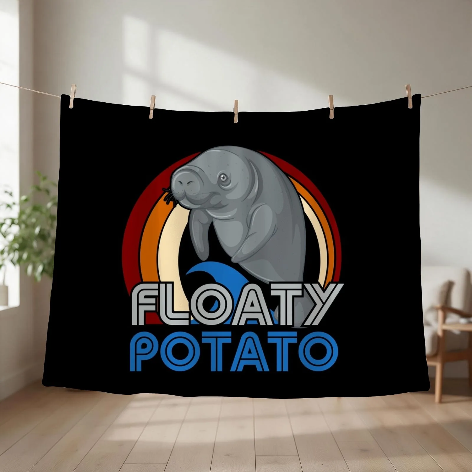 Floaty Potatoes Vintage Manatee Gift Throw Blanket Custom Plaid on the sofa Hairy Tourist Blankets