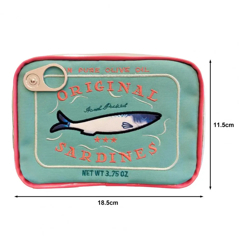Canned Sardines Makeup Bag Zipper Closure Embroidery Small Toiletry Pouch Portable Travel Toiletry Bag Cosmetic Organizer Case