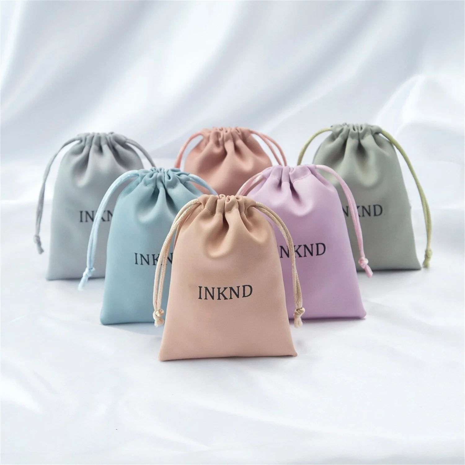 

50pcs silk satin bags personalized logo print custom drawstring dust bags package bags pouches small wedding favor bags product