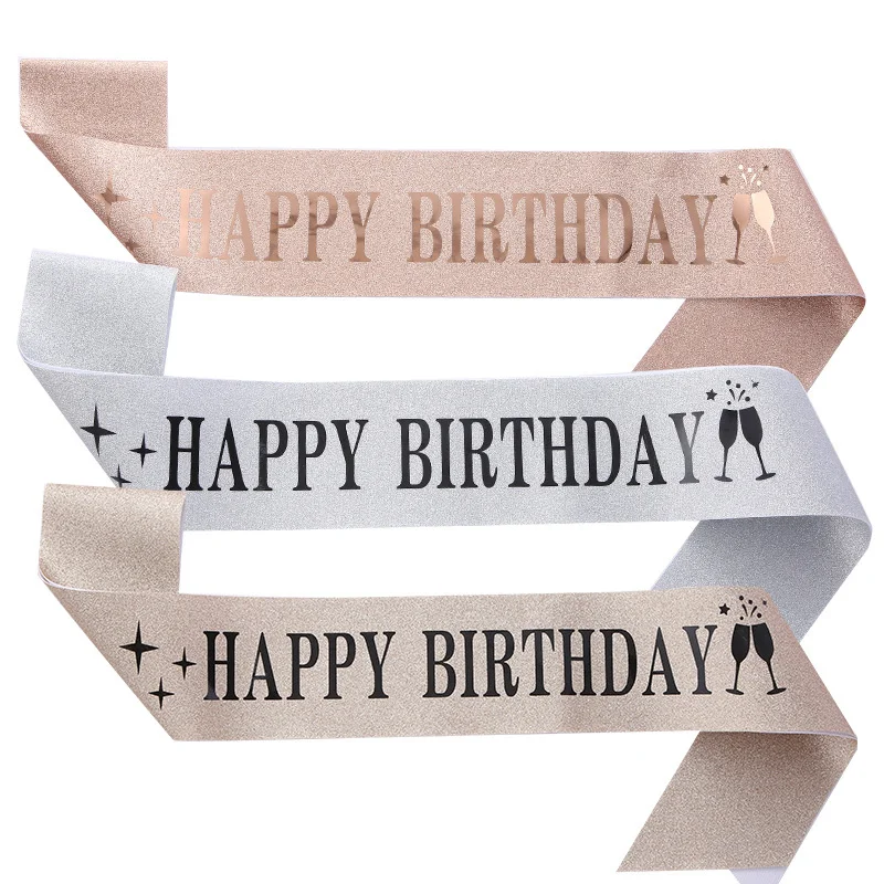 Fashionable Soft Birthday Party Ribbon Personalized Glitter Cloth HAPPY BIRTHDAY Print Bronzing Colorful Letters Shoulder Strap