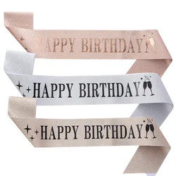 Fashionable Soft Birthday Party Ribbon Personalized Glitter Cloth HAPPY BIRTHDAY Print Bronzing Colorful Letters Shoulder Strap