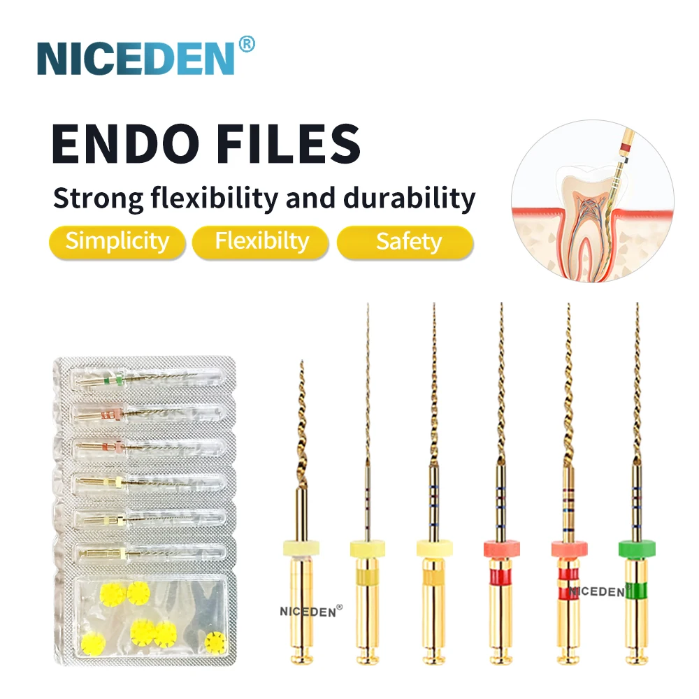 

NICEDEN 6 шт./кор. стоматологические термоактивированные роторные напильники, стоматологические инструменты, эндодонтический материал, надежное качество, супер режущая сила