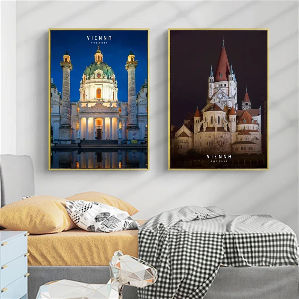 Austria Vienna City Landscape Wall Art Poster For Travel Lovers European Retro Historic Building Canvas Print Home Wall Decor
