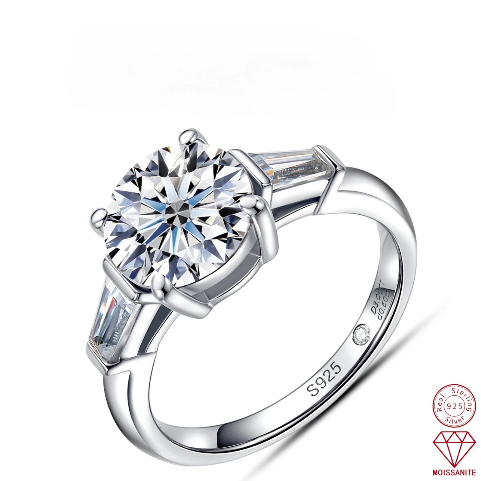 

Кольцо Carnica 9 мм с 3 камнями из натурального муассанита для женщин, из стерлингового серебра S925, сверкающее обручальное кольцо, ювелирное изделие, цвет GRA D, имитация бриллианта, хит продаж