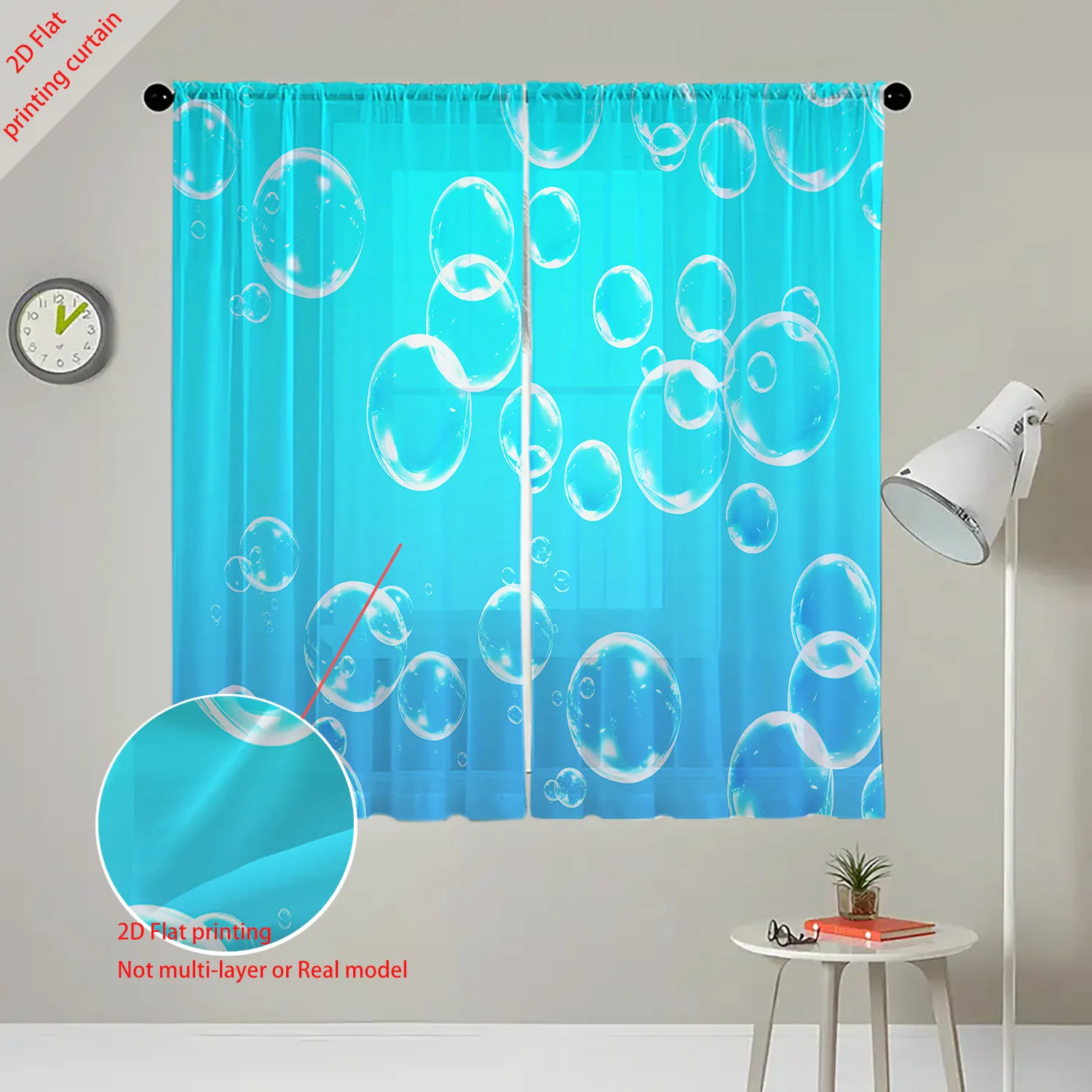 Blue Bubble Colored Spot Pattern Printed Gauze Curtains Transparent for Office Dormitory And Home Window Decorations