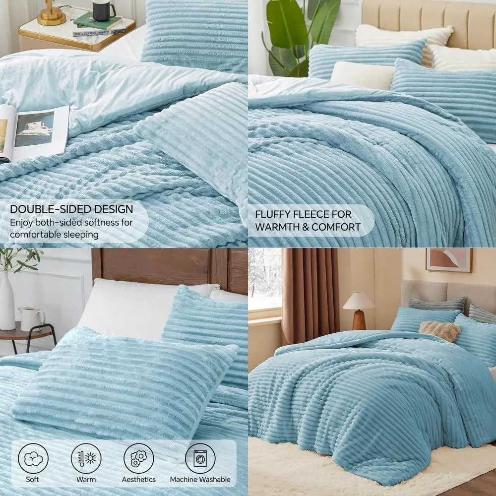 

Ultra Soft & Warm Fluffy Light Blue Bedding Set, Luxurious Plush Heavy Winter Comforter with 2 Pillowcases