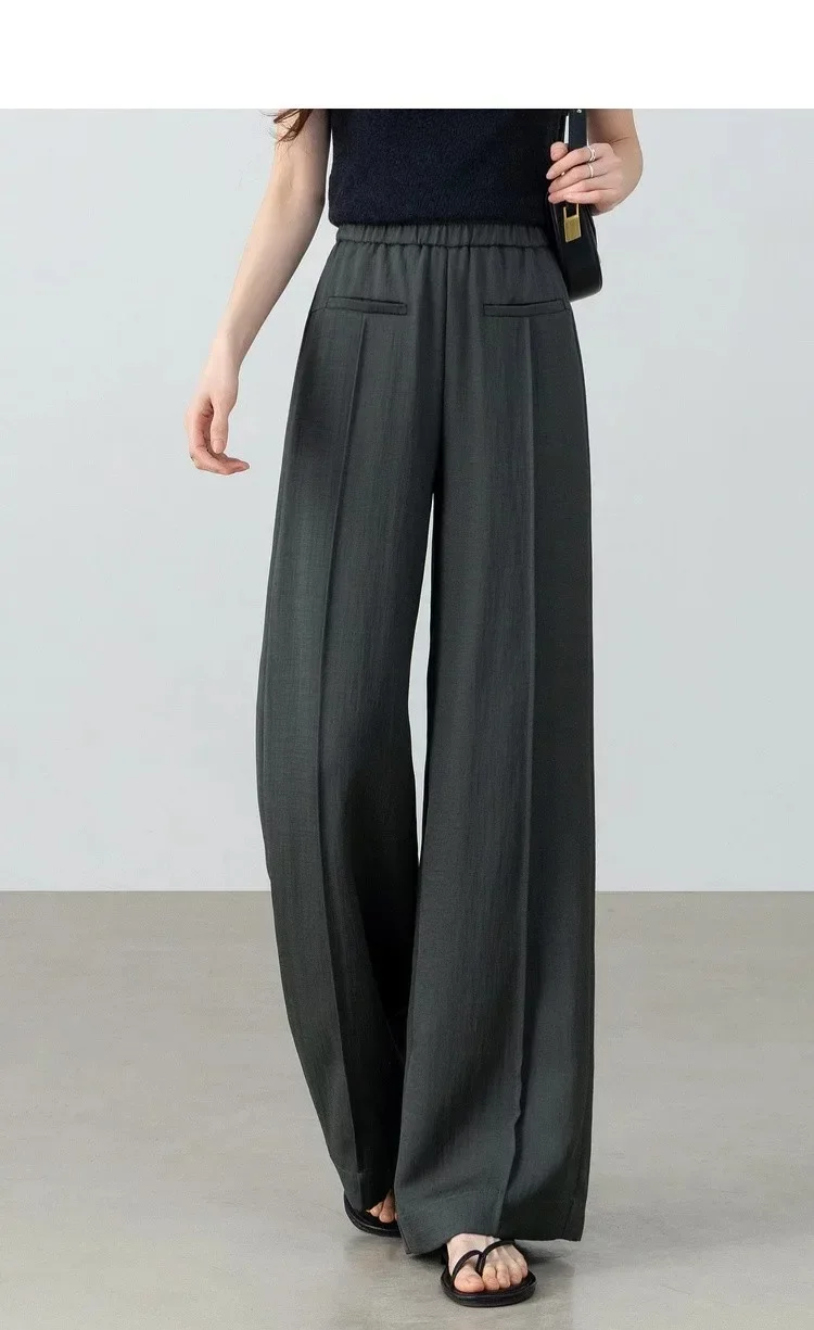 SENTUBILA Damen 2026 Lässige Gerade Lange Hosen 2026 Damen mit Maulbeerseidenstoff Mittelnaht Weites Bein 161KD5850 – Detail 13