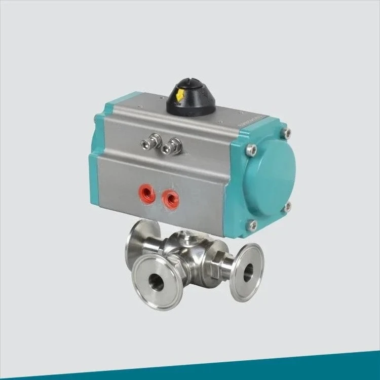Sanitary three-way pneumatic ball valve L-type oil-free degreasing valve T-type WQ645 clamp clean ball valve