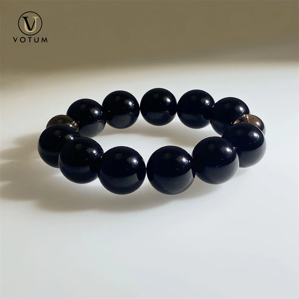 Votum Natural Smoky Quartz Black Obsidian Beaded Bracelet for Men Unisex Grounding Energy Protection Crystal Healing Bracelets