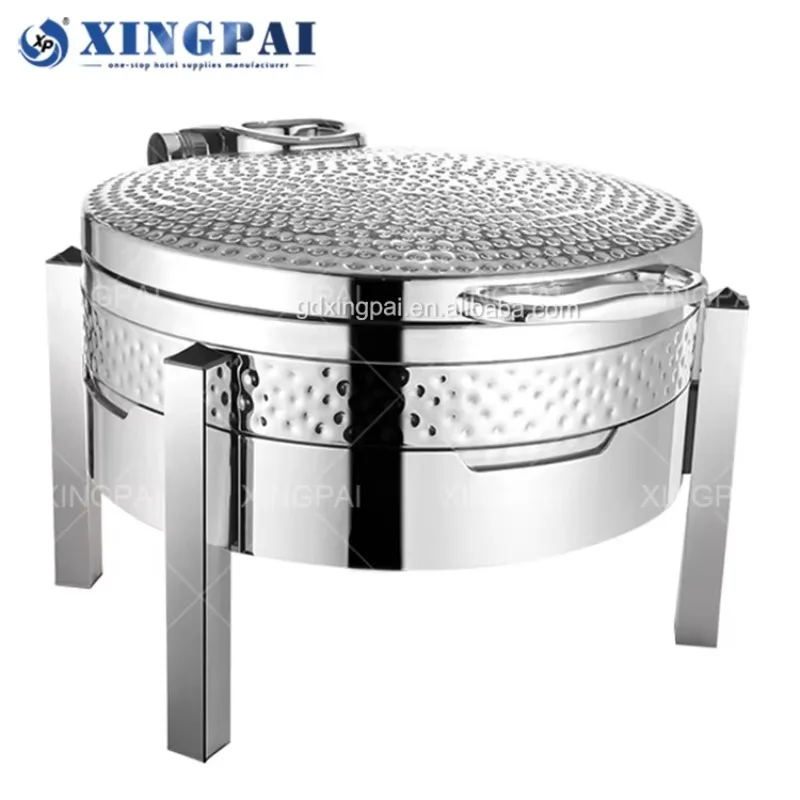 

XINGPAI Catering Equipment Buffet 6L Round Chafing Dish Food Warmer Hammered Silver Chaffing Dish