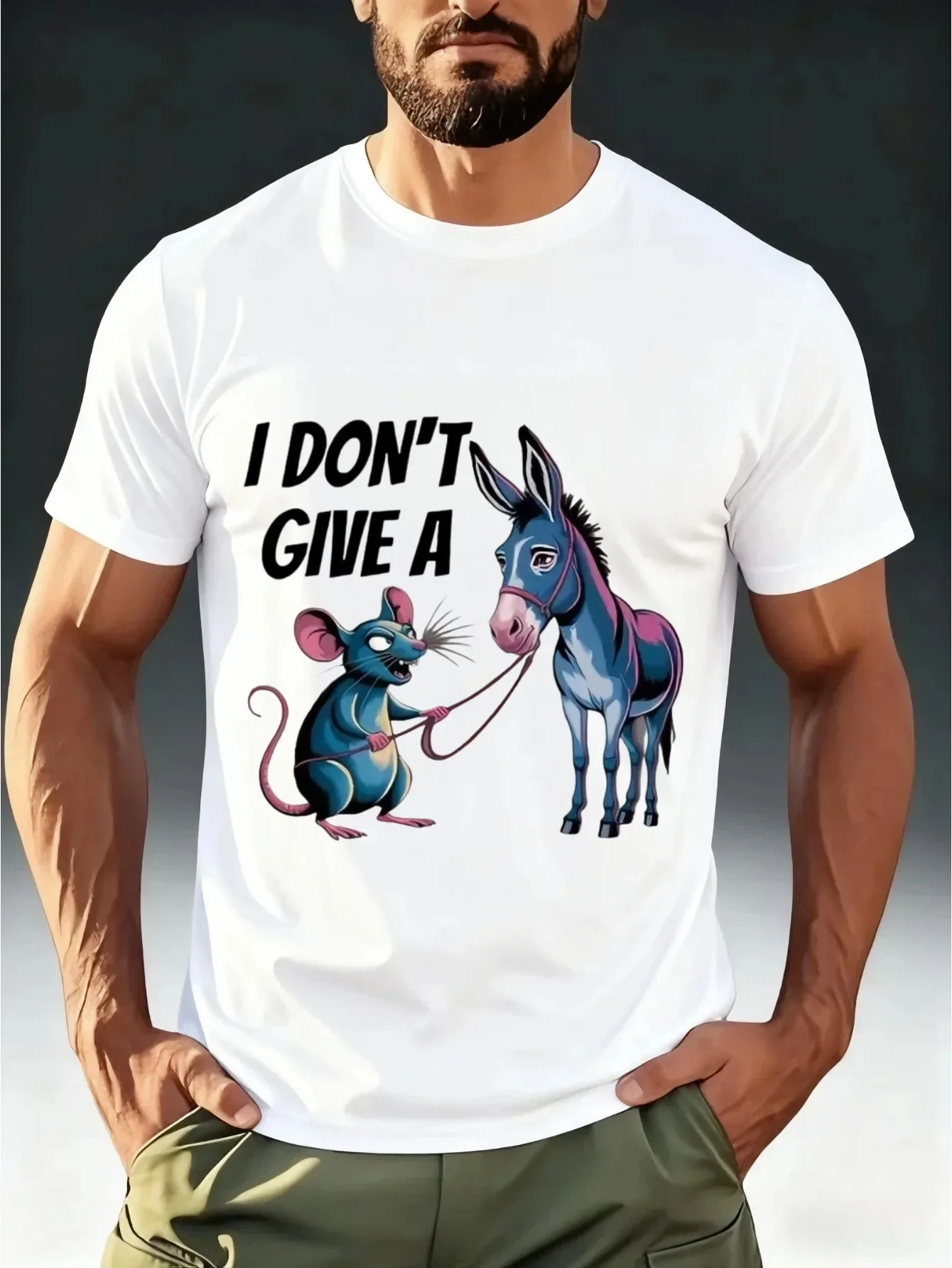 Funny I Don't Give A Graphic T Shirt Cartoon Mouse Donkey Comic Print Short Sleeve Tee Casual Party Daily Tops